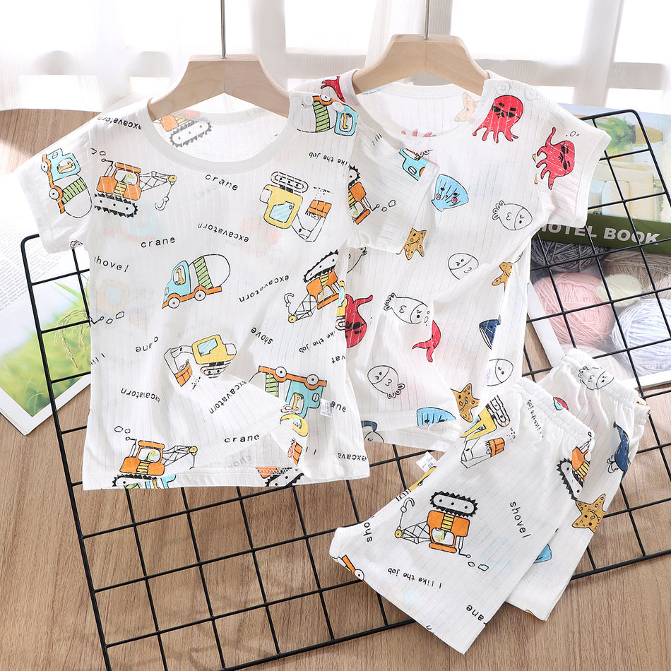 Kids Summer Short-Sleeve Pajamas Set 2026 Cotton