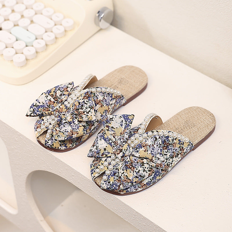 Bohemian Bow Sandals for Girls – Summer Half Slippers