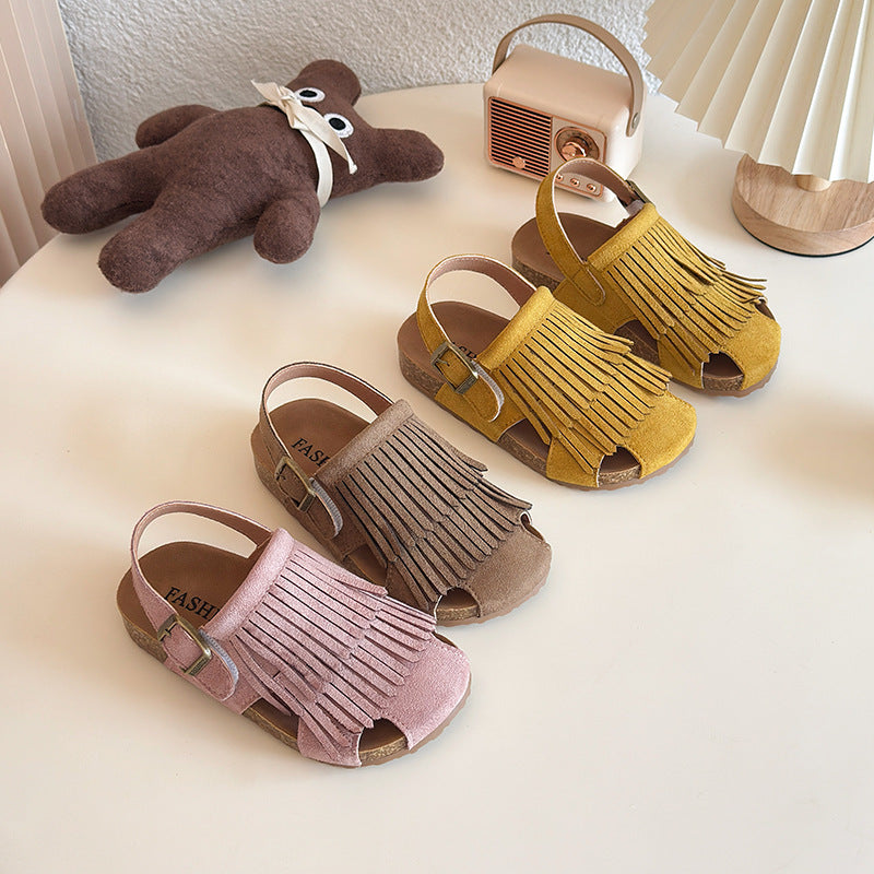 2026 Kids’ Tassel Closed-Toe Soft Sandals