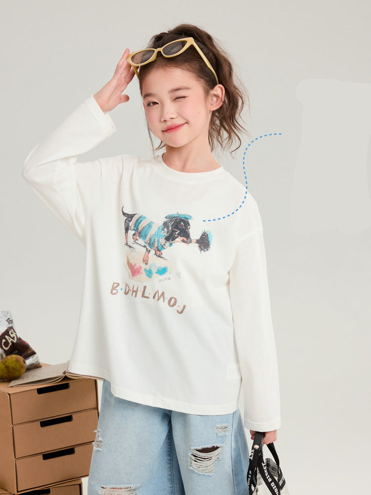 Pudding Haru Girls’ Summer Funny Long-Sleeve Tee 2026