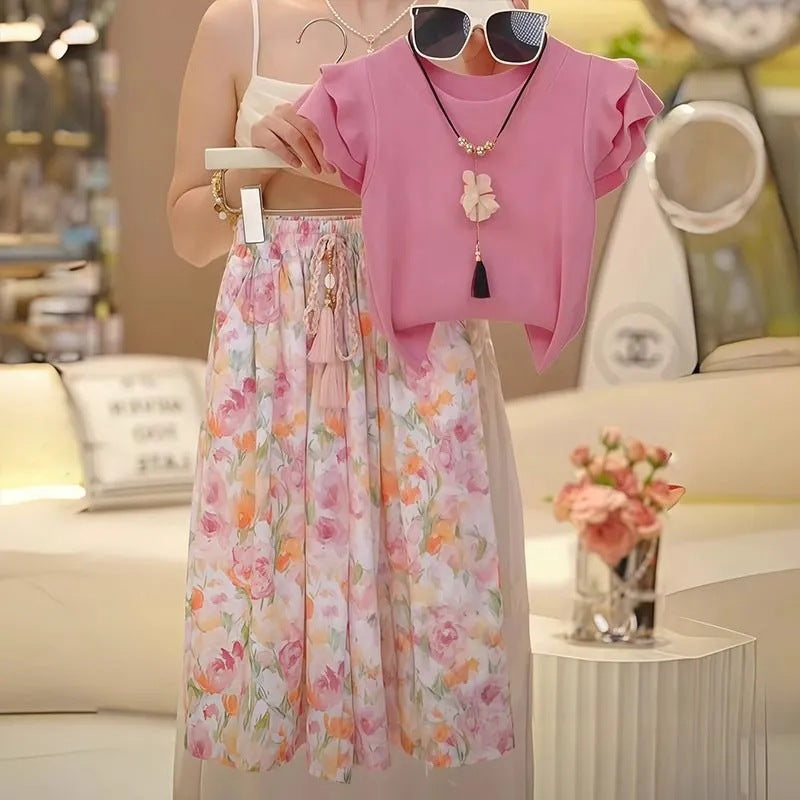 Girls’ Summer 2025 Flying Sleeve Two-Piece Set