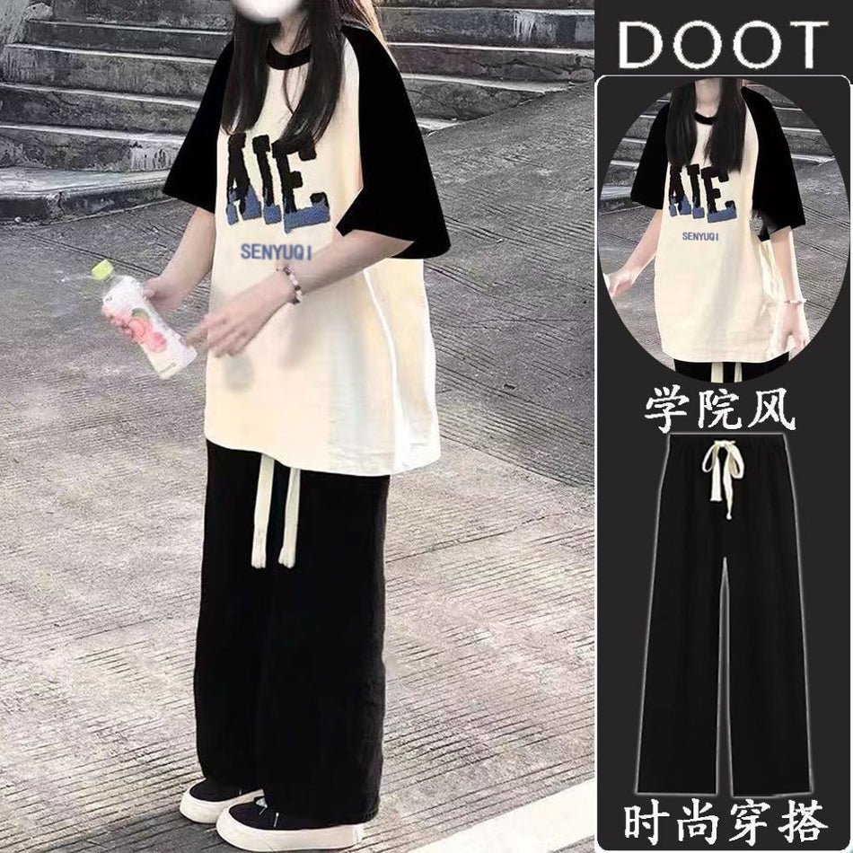 Girls’ Summer 2-Piece Loose T-Shirt & Wide-Leg Pants Set