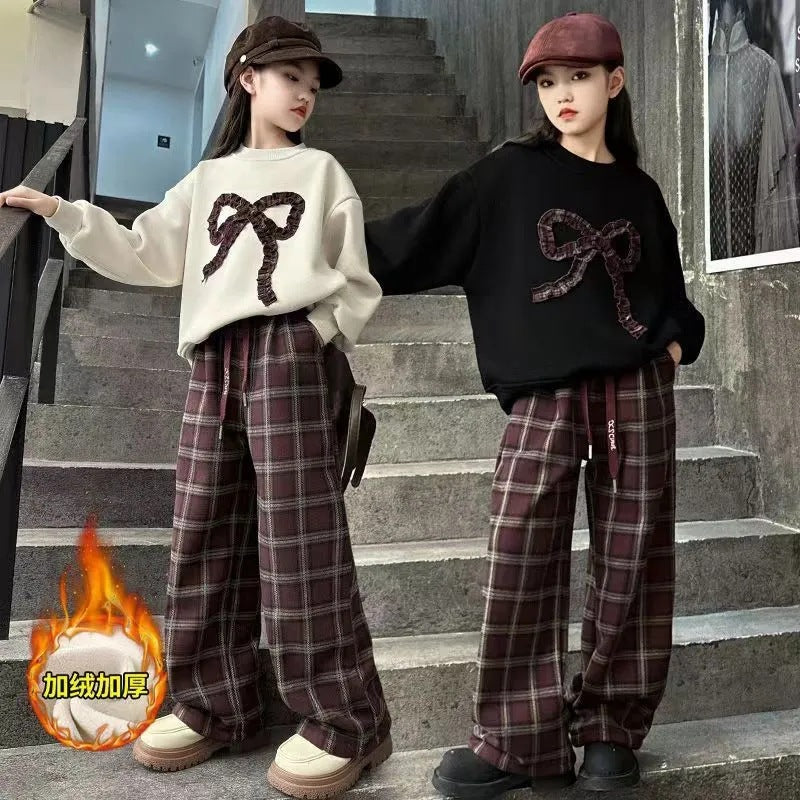 Girls’ Fall/Winter 2024 Fleece Korean-Style Two-Piece Set