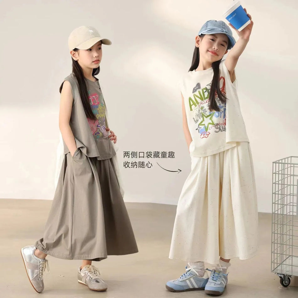Girls’ Summer 2025 Vest & Wide-Leg Two-Piece Set