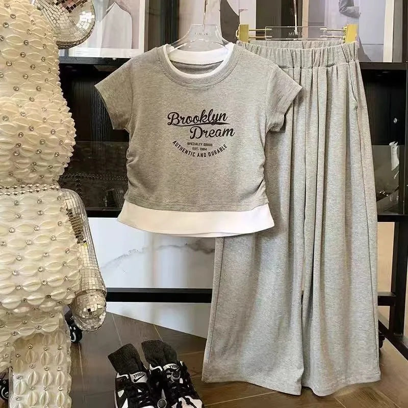 Girls’ Summer 2025 Fake Two-Piece Trendy Set