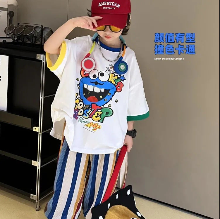 Boys’ Summer 2024 Korean-Style Two-Piece Trendy Set