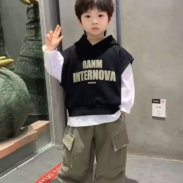 Kids’ 2025 Spring-Fall Hooded Vest Two-Piece Set