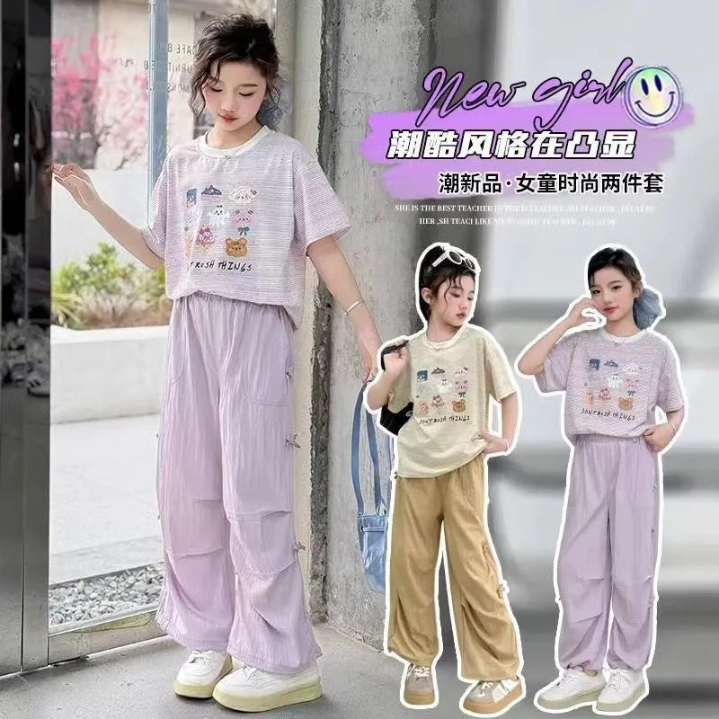 Girls’ Summer 2025 Cartoon Two-Piece Western Set