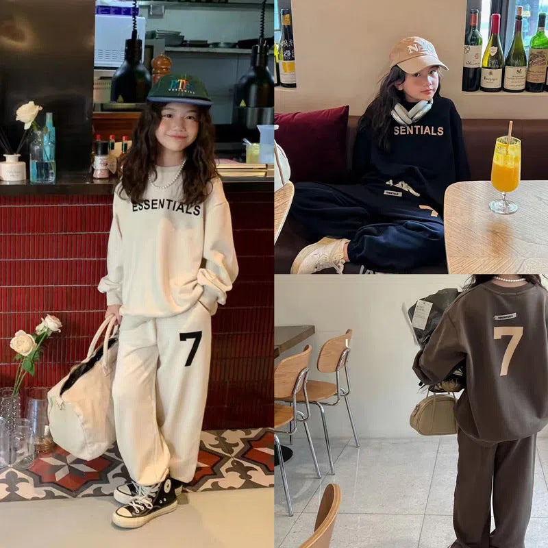 Korean-Style 2025 Kids’ Autumn Letter Sports Two-Piece