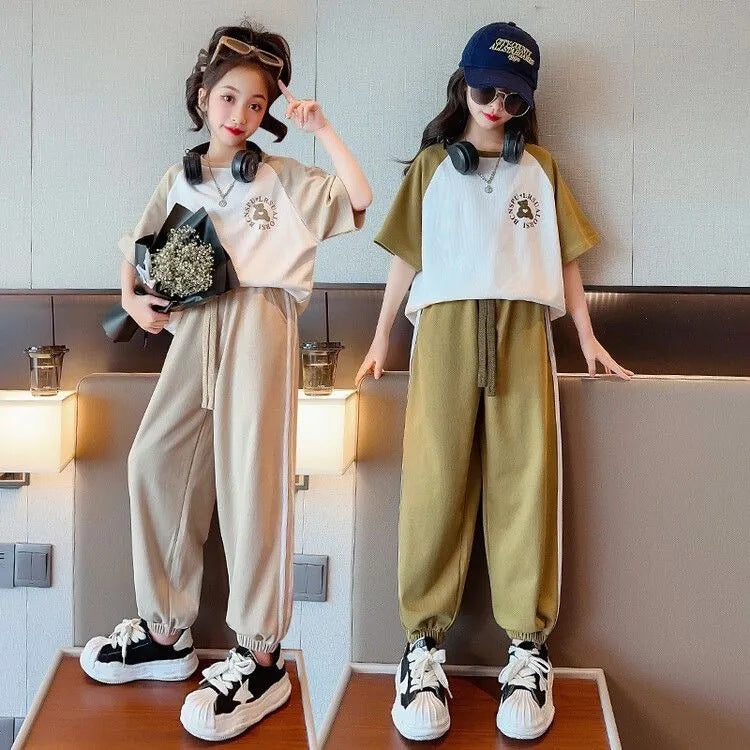 Girls Summer Western Style suit 2023 New Internet Popular Fashionable Children's Short-sleeved Summer Girls Sports Two-piece Set