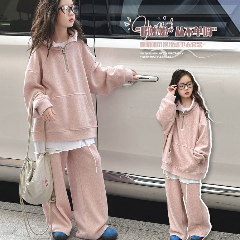 Girls’ Spring & Autumn 2025 Korean-Style Sweatshirt Set