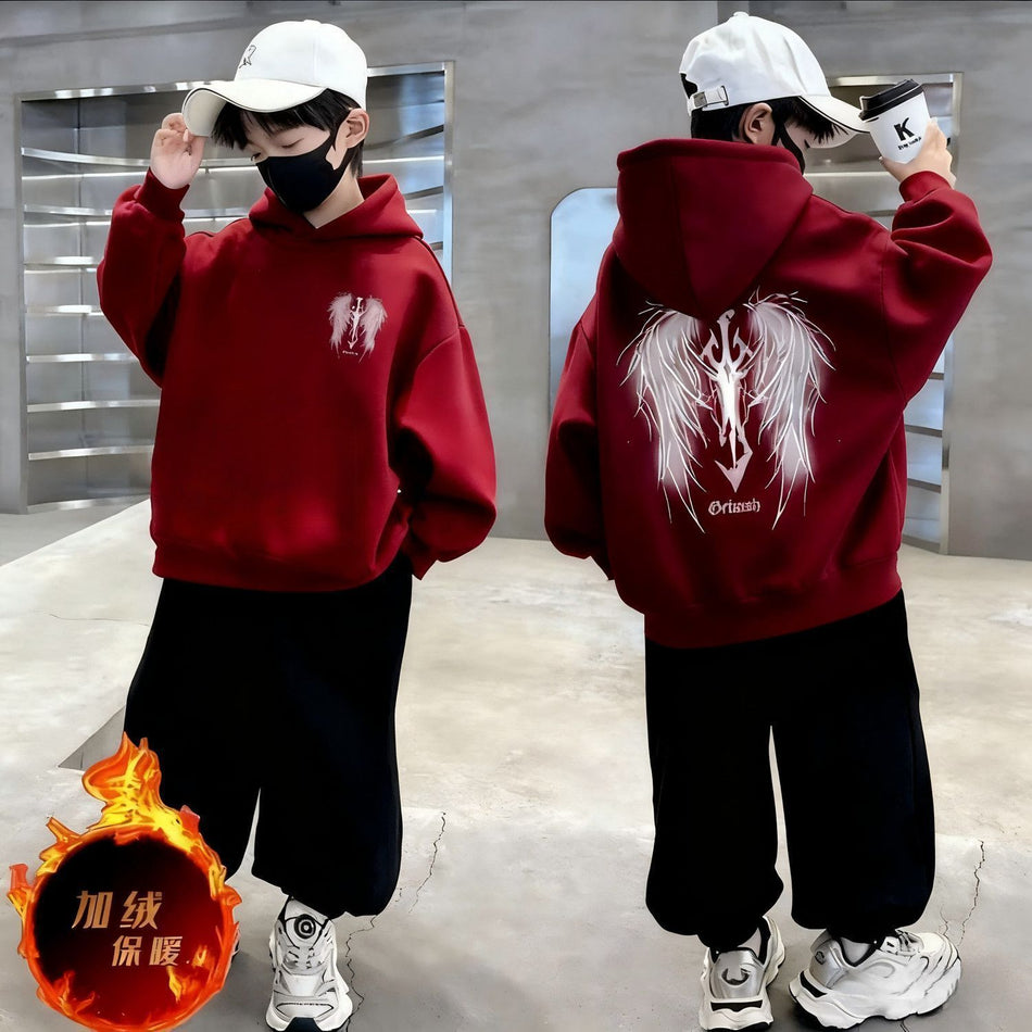 Boys’ Autumn/Winter Fleece-Lined Hooded Set