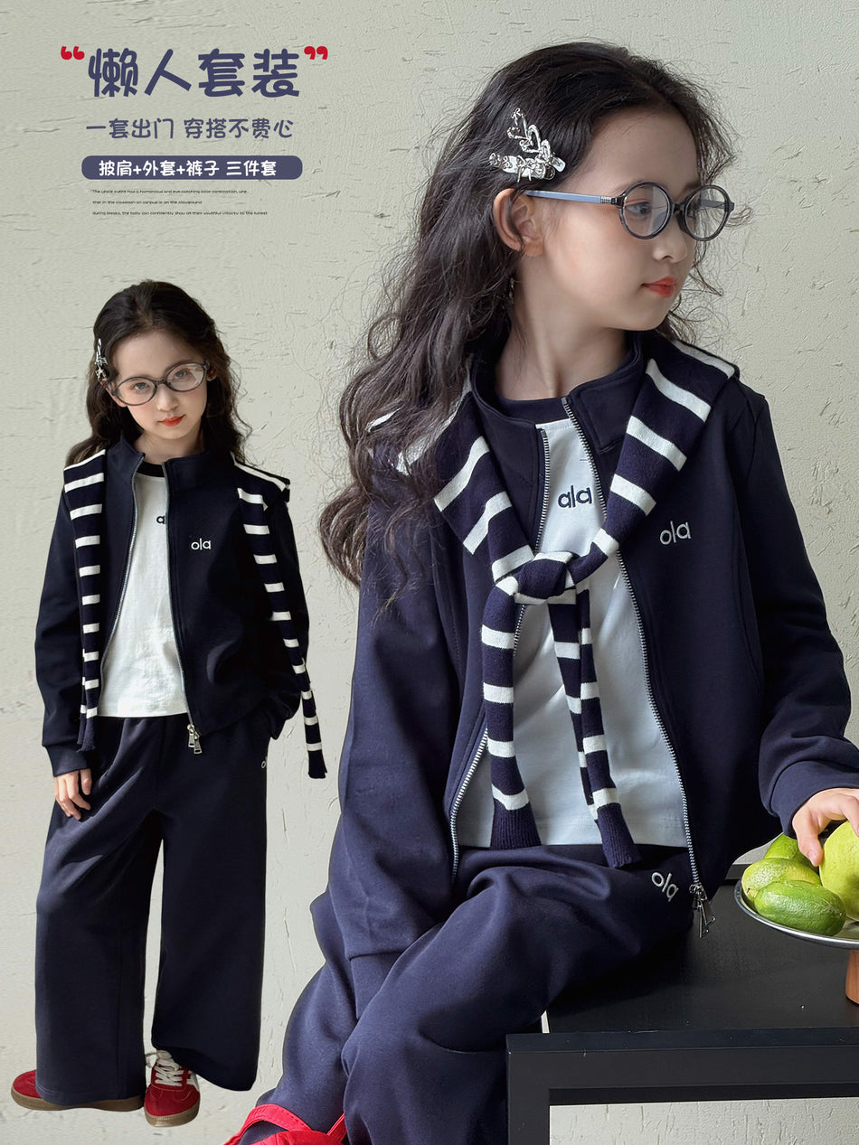 Girls’ Autumn 2025 Jacket & Shawl Two-Piece Set