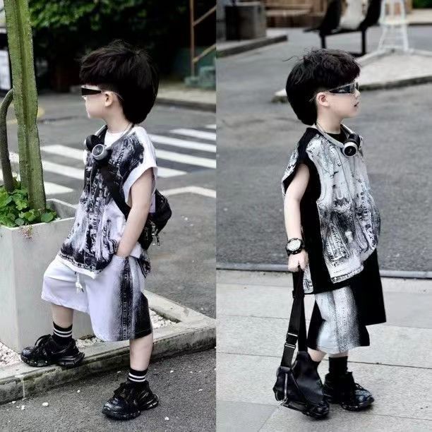 Boys’ Summer 2025 K-Style Vest Two-Piece Set