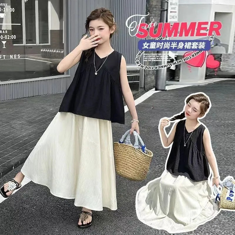 Girls’ Summer 2025 Sleeveless Top & Skirt Set