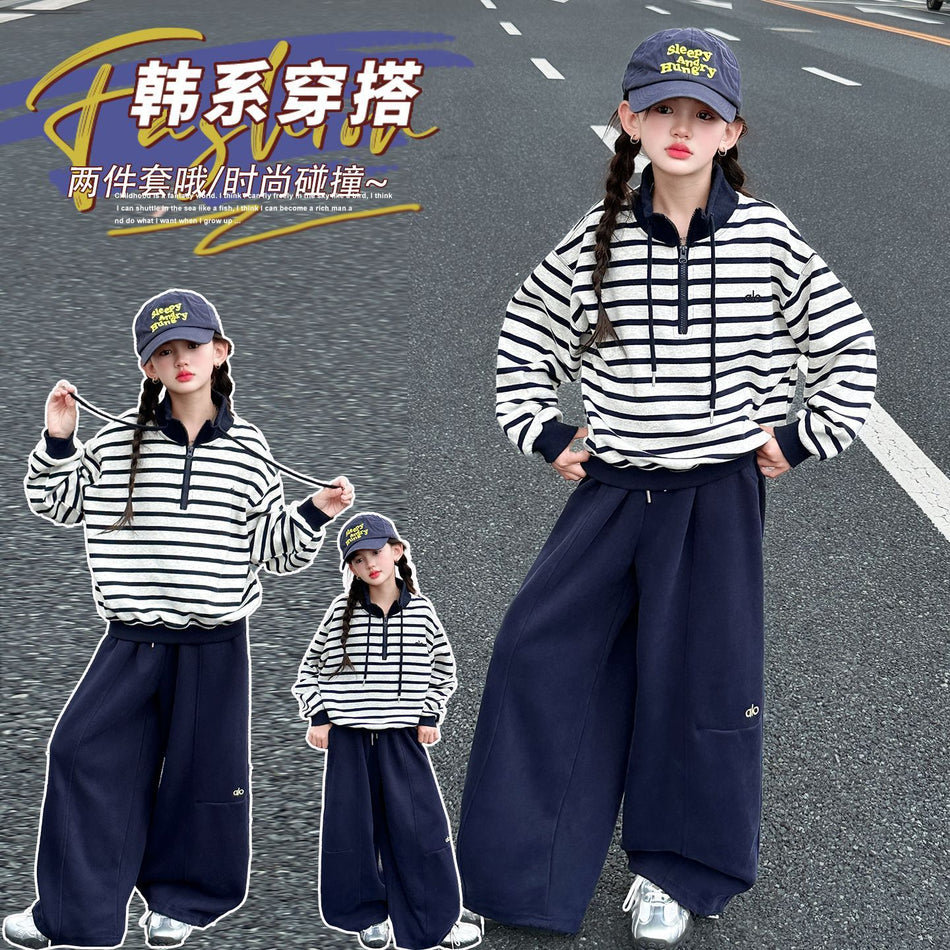 Girls 2026 Korean-Style Striped Two-Piece Suit