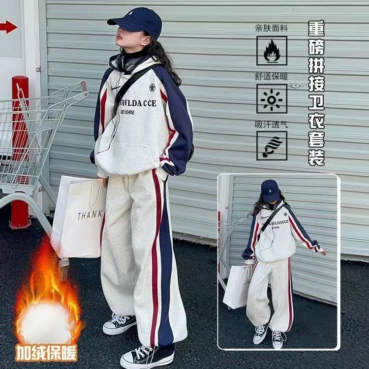 Girls 2024 Autumn-Winter Fleece Sports Two-Piece Set