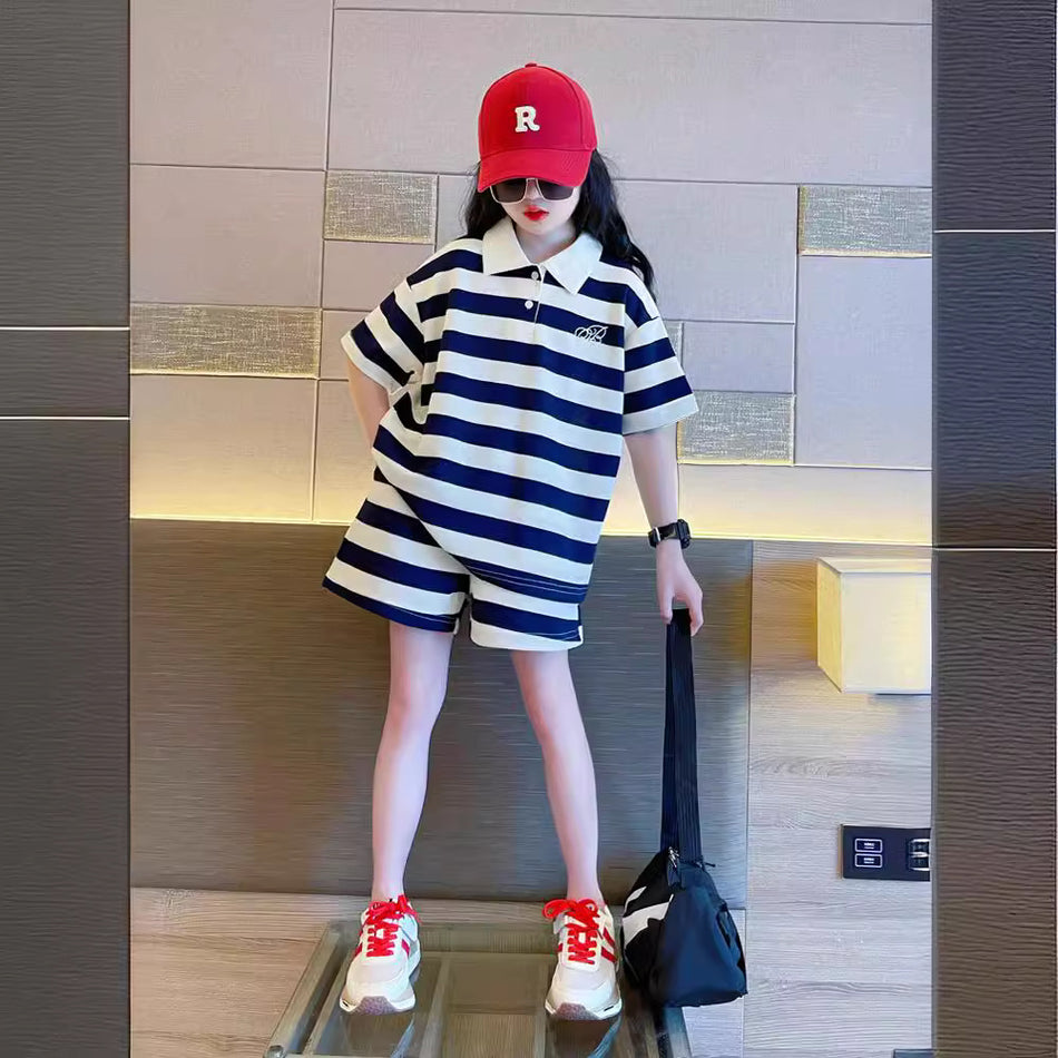Girls 2024 Summer Loose Two-Piece Street Set