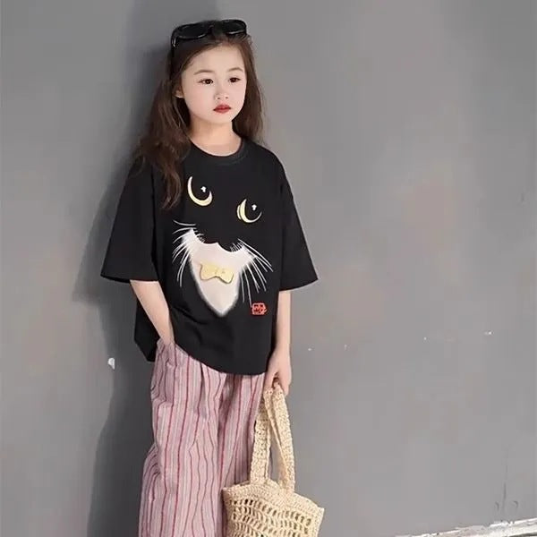 Girls 2025 Summer Printed Cotton Loose T-Shirt