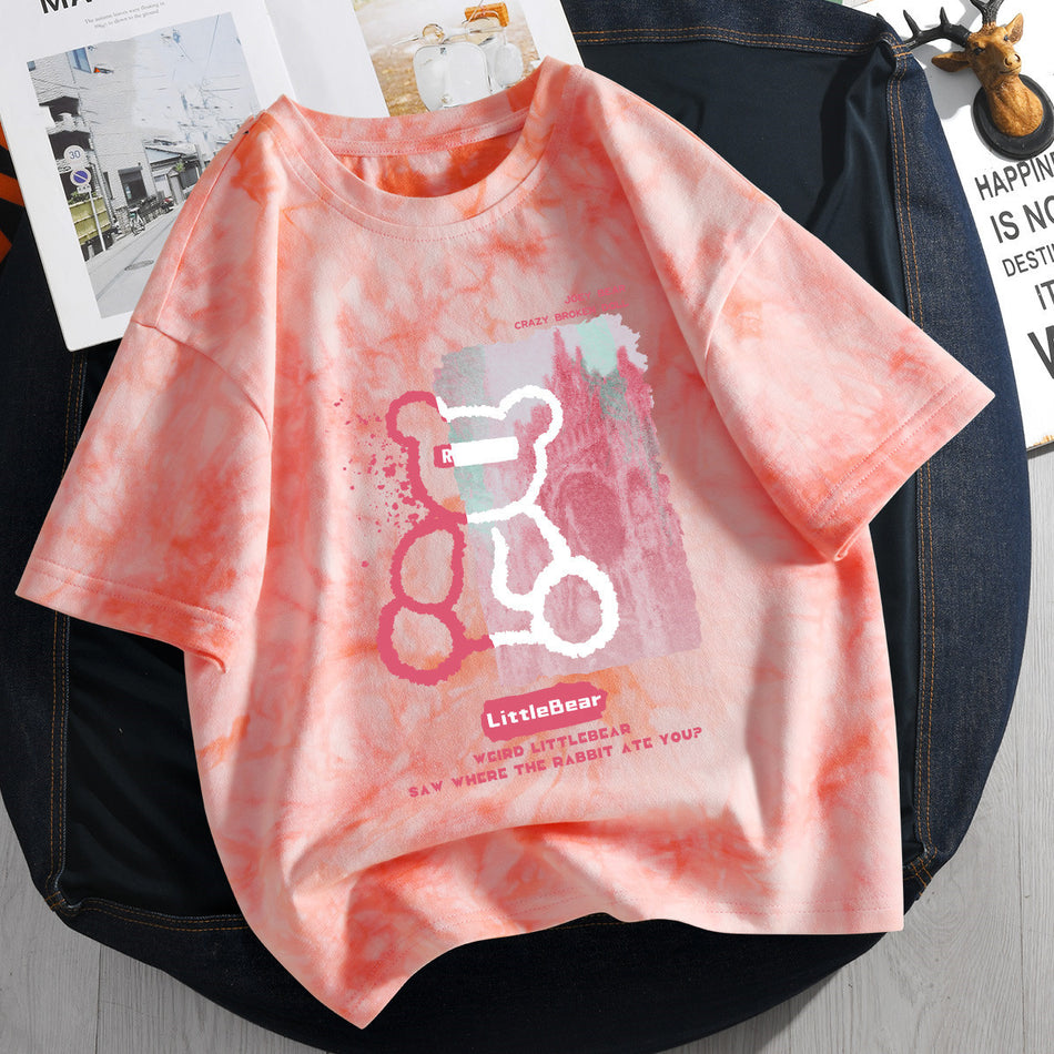 Girls 2024 Summer Korean-Style Tie-Dye T-Shirt