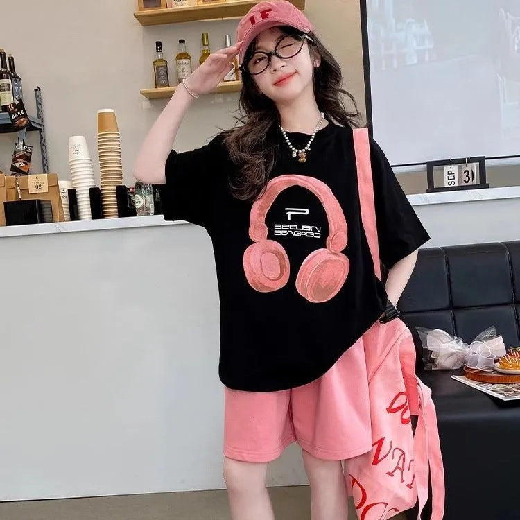 Girls 2025 Summer Cotton Short-Sleeved Loose Top