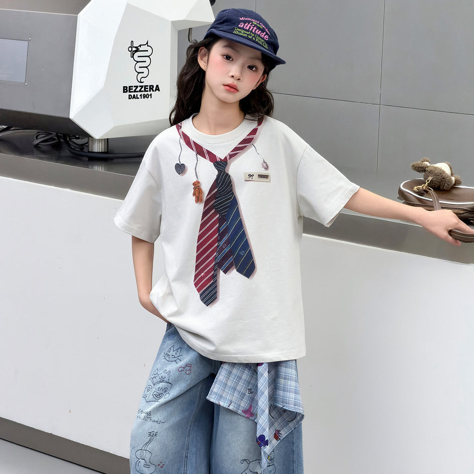 Girls’ Summer Cotton T-Shirt 2026 – College Style Top