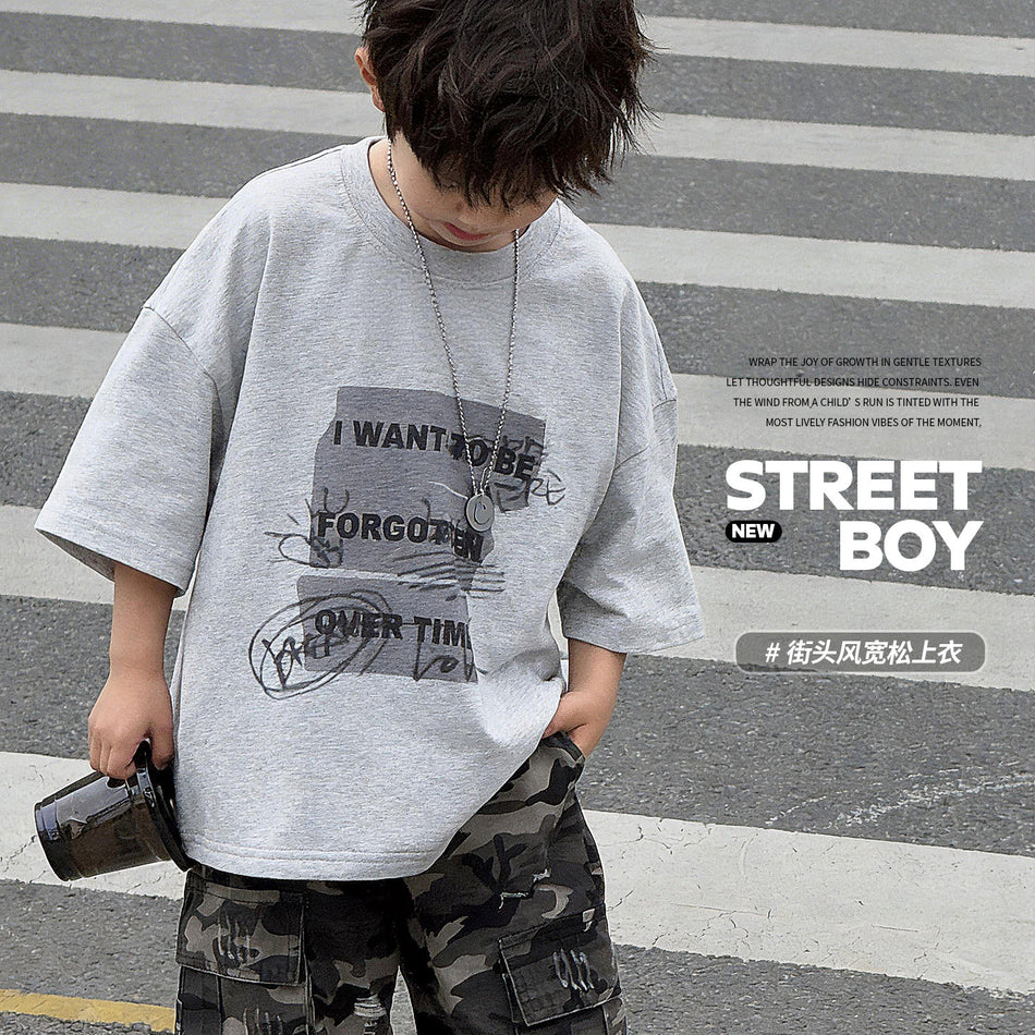 Boys’ Summer Letter Print T-Shirt 2026 – Trendy Cotton Top