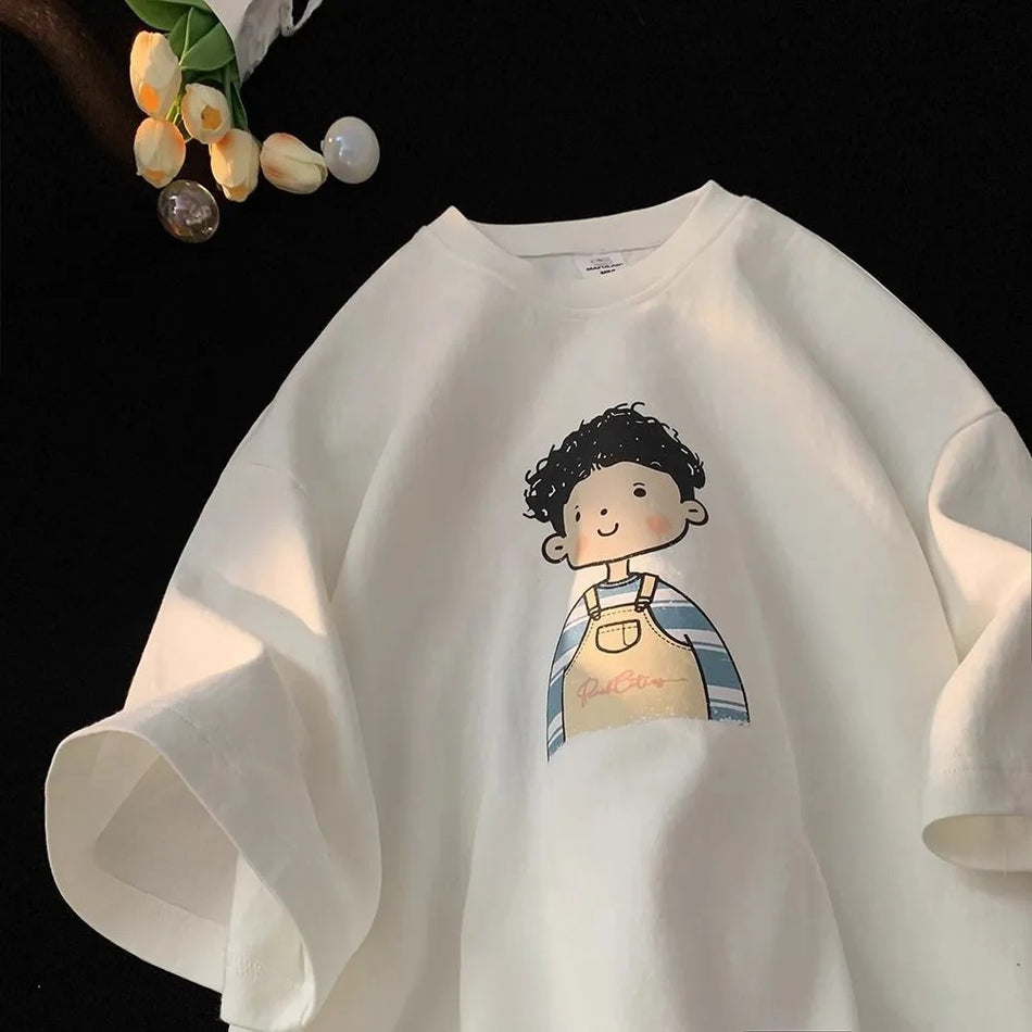 Boys’ Japanese Style Cotton T-Shirt – Summer Loose Top