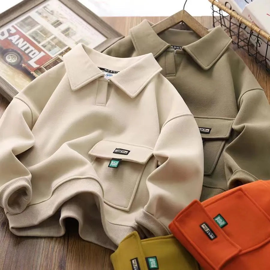 Boys’ Polo Sweater 2024 – Casual Lapel Fashion Top