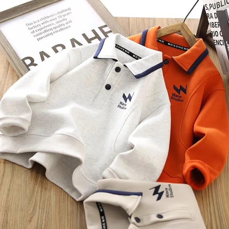 Boys’ Polo Sweater 2025 – Long Sleeve Casual Top
