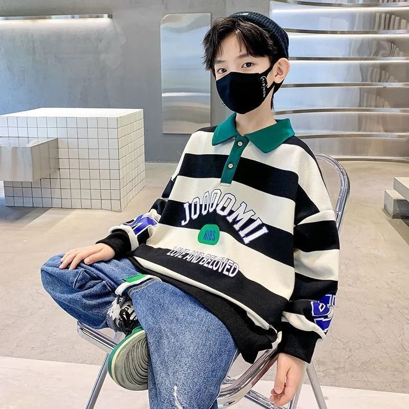 Boys’ Polo Sweatshirt 2024 – Korean Style Autumn Top