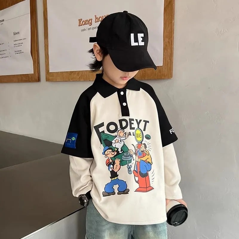 Boys’ Lapel Polo 2024 – Korean Style Autumn Top