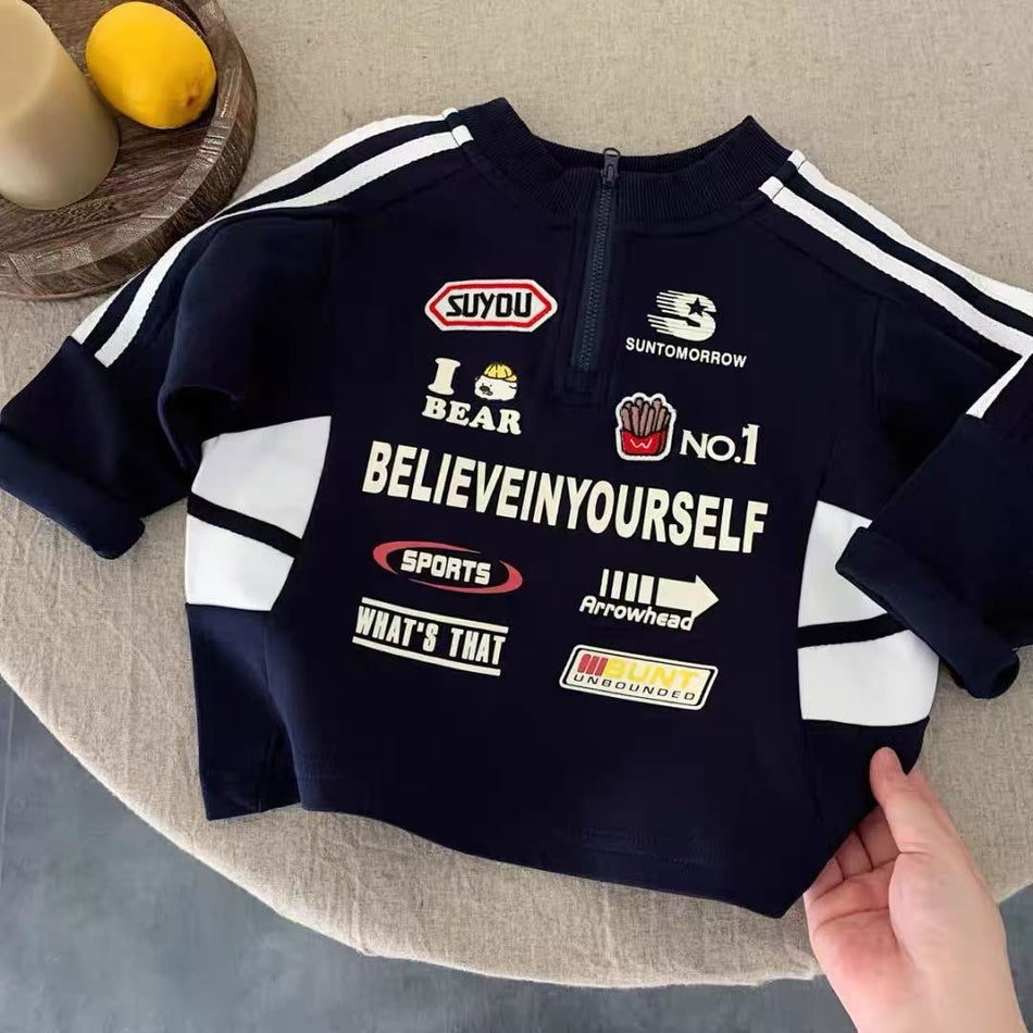 Boys’ Motorcycle Jacket 2025 – Stand-Up Collar Sweatshirt