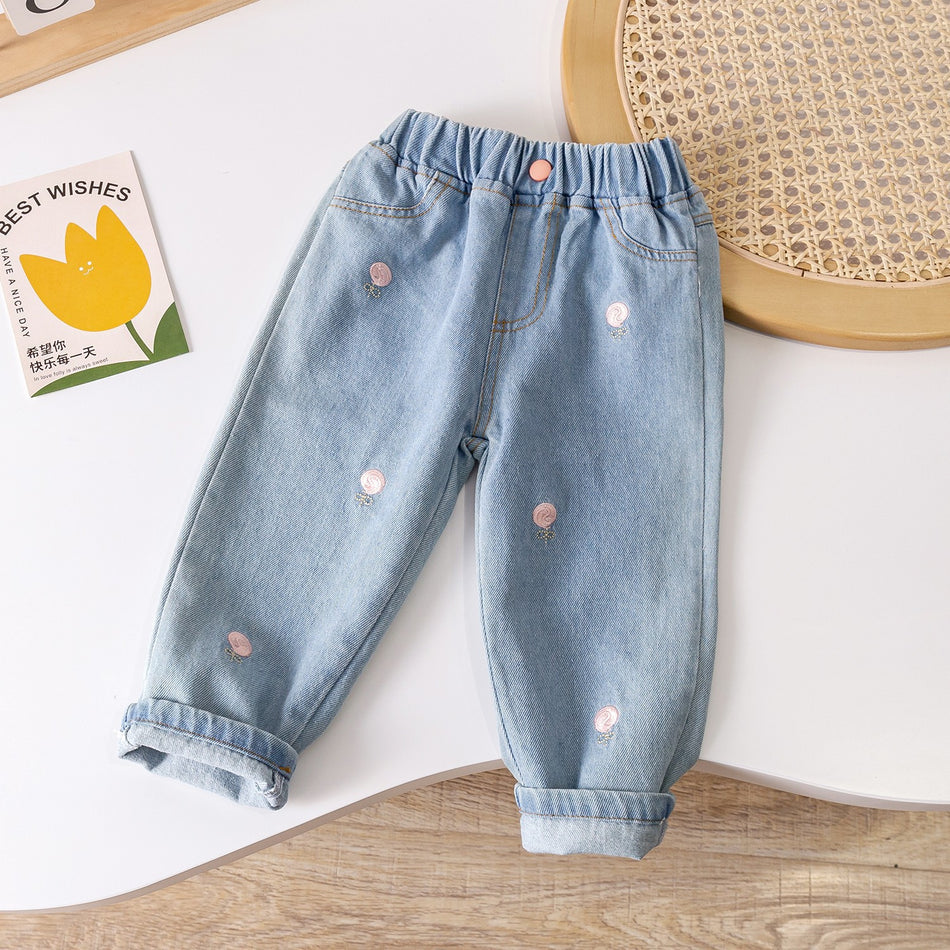 Girls Loose Straight Jeans Korean Style Casual Pants