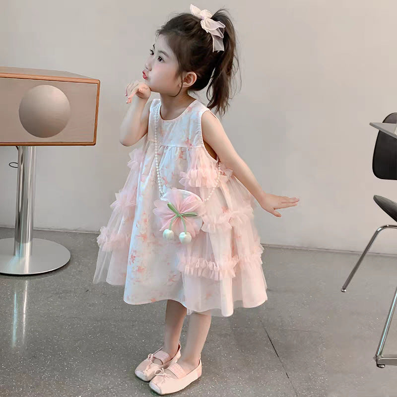Girls Korean Floral Mesh Princess Dress Summer New