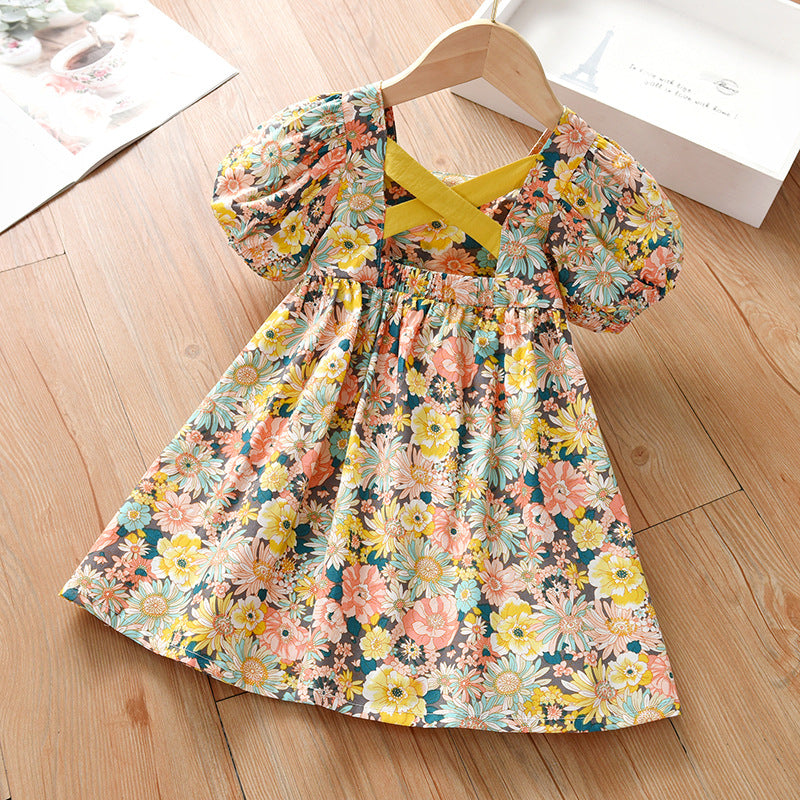 Girls Floral Cotton Princess Dress Summer Fashion