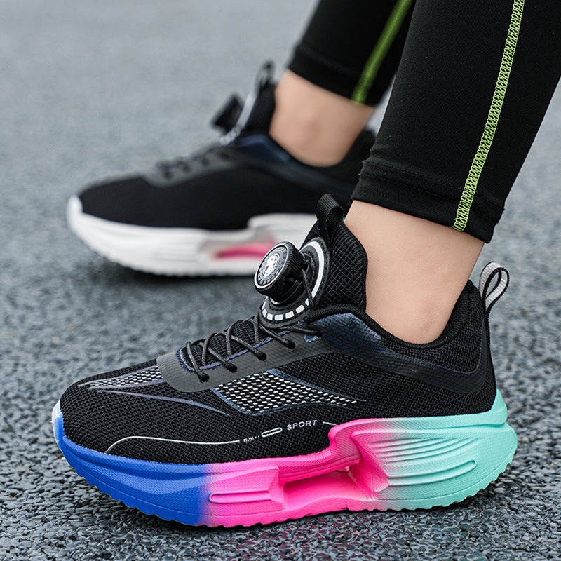 Summer 2026 Edition: Teenagers' Plaid Mesh "Rotating Button" Sneakers