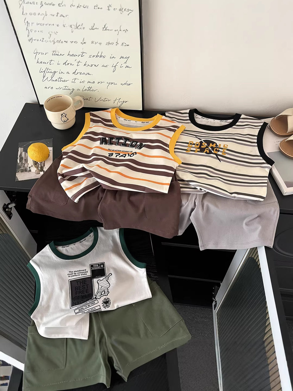 Premium Series: Striped Pure Cotton Vest & Shorts Suit