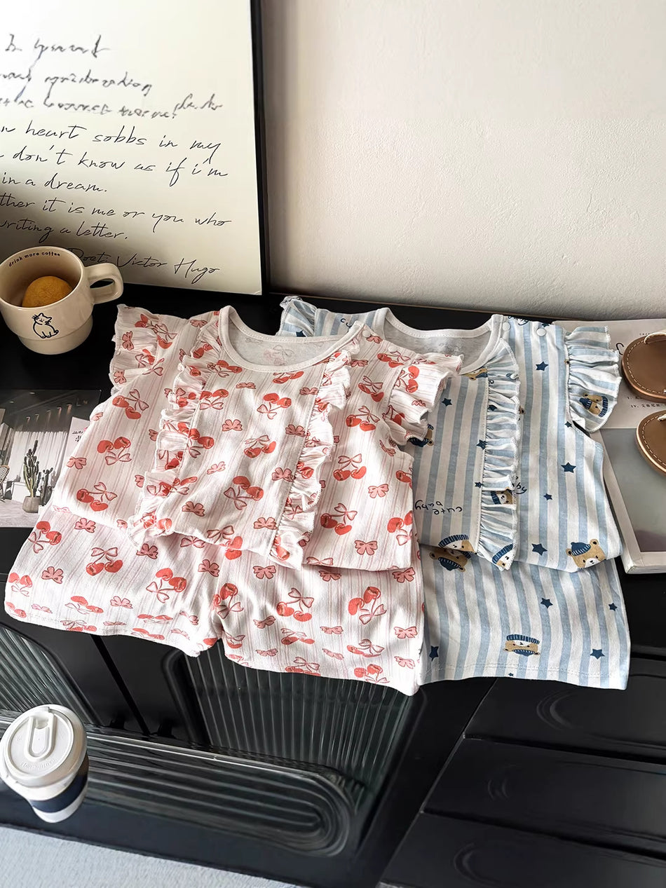 Summer Trend: Girls' Pure Cotton "Flying Sleeve" Suit