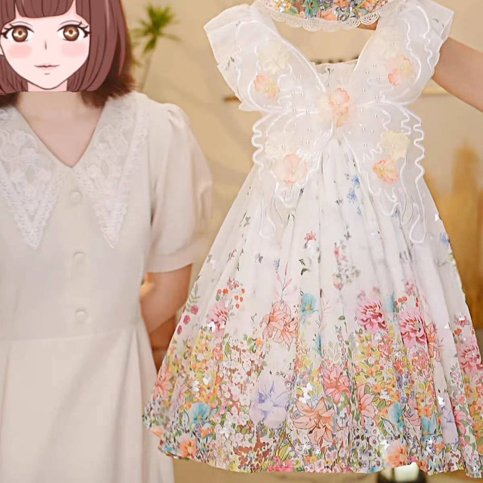 Girls Floral Strap Beach Dress Pastoral Summer Style