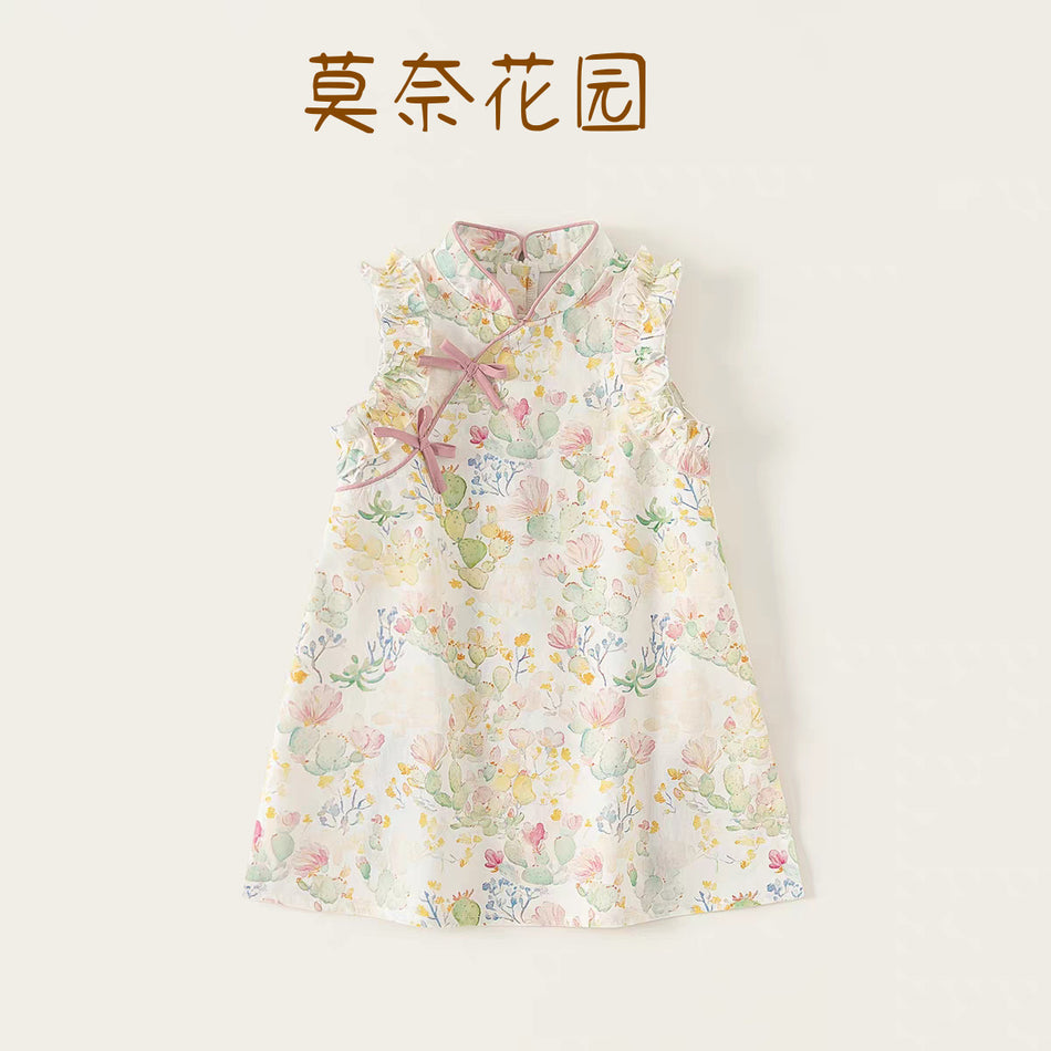 Girls Bow Cheongsam Dress Chinese Style Summer
