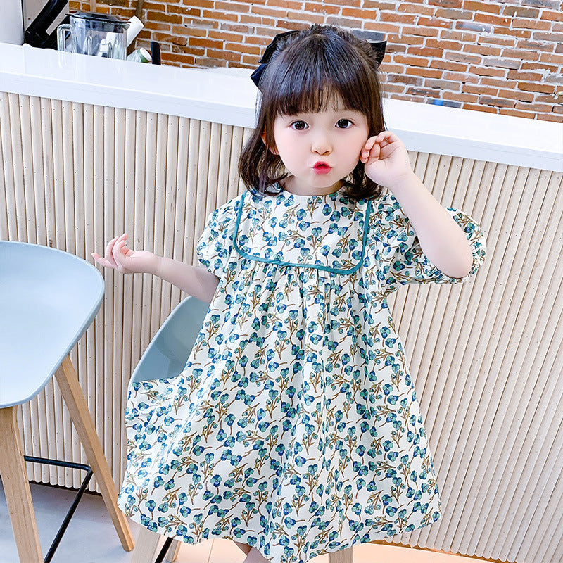 Girls Floral Cotton Princess Dress Korean Style Summer