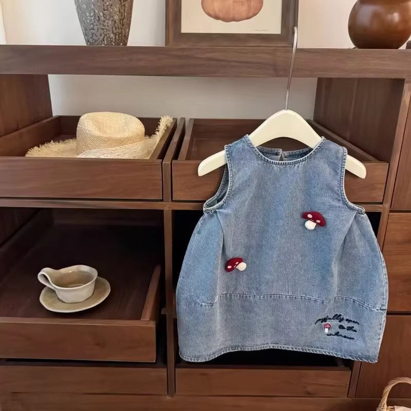 Girls Denim Flower Bud Skirt Dress Korean Style Summer