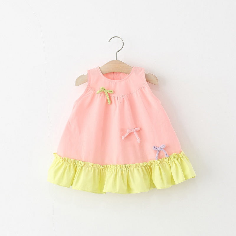 Girls Bow Hem Sleeveless Cotton Princess Dress Summer