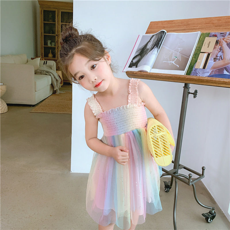 Girls Rainbow Suspender Princess Dress Summer 2026