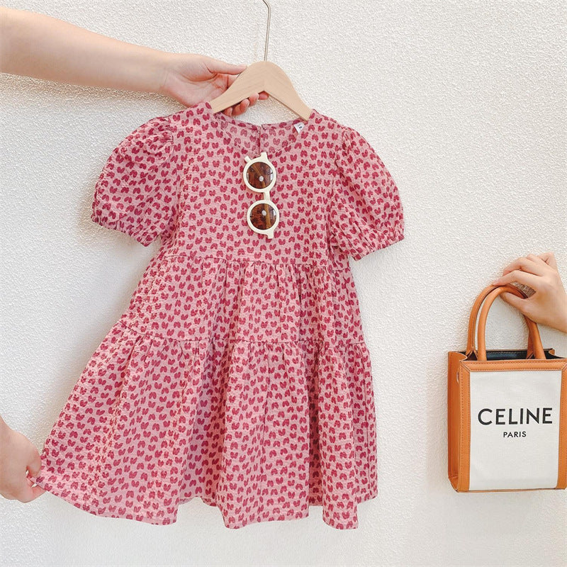 Girls Cotton Linen Print Dress Korean Style Summer