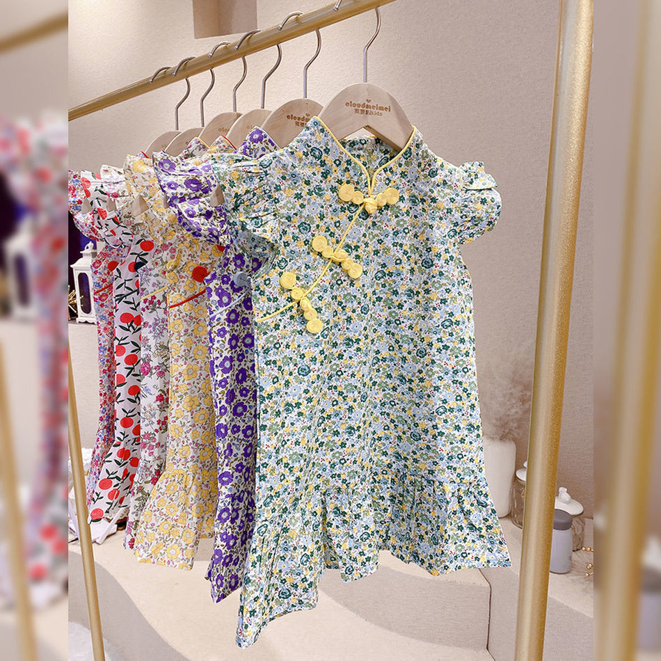 Girls Cheongsam Hanfu Dress Cotton Summer Style