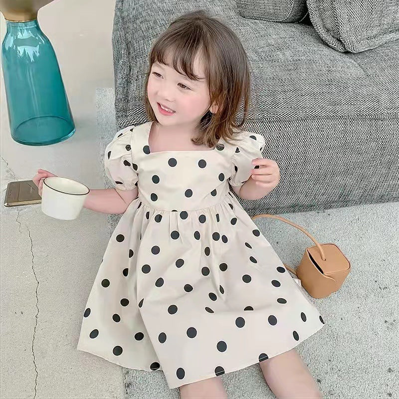 Girls Polka Dot Princess Dress Short Sleeve Summer