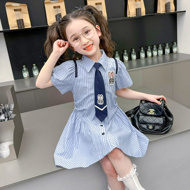 Girls Rabbit Police Dress Summer 2024 College Style