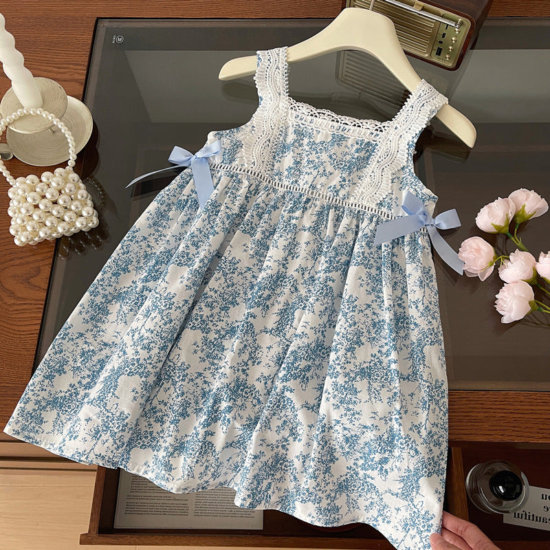 Girls Floral Bow Sling Princess Dress Summer